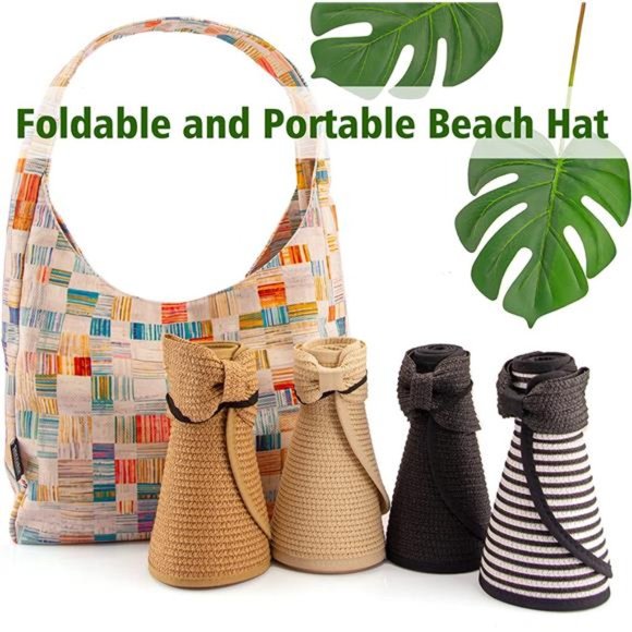 2PCS Foldable Straw Sun Visors for Women, Wide Brim Adjustable Topless Beach Hat